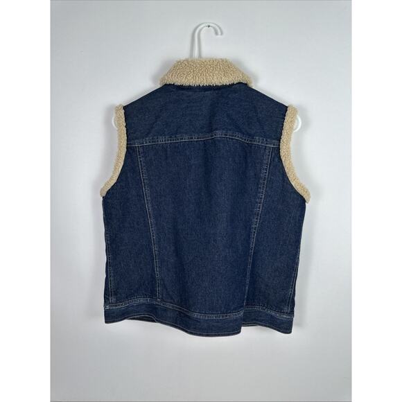Vintage Liz Claiborne Denim Sherpa Vest Petite Medium - Picture 3 of 8